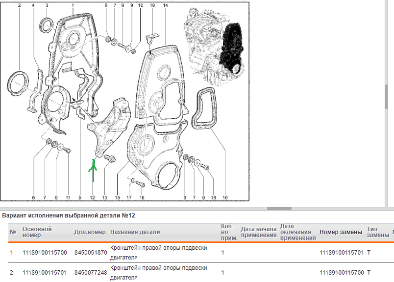 11189100115701 кронштейн опоры двигателя